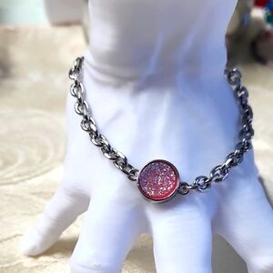 Striking Silver and Pink Chain Link Bracelet!